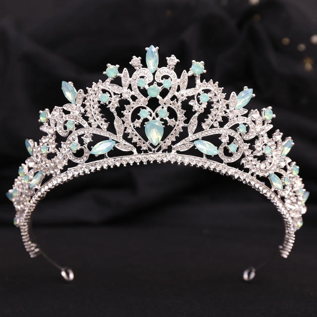 Baroque hollow out opal stone statement women hair crown