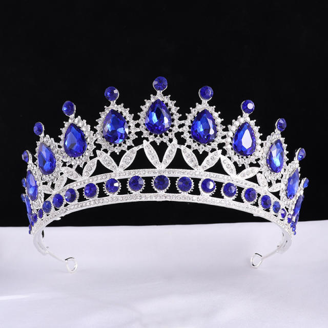 Baroque silver metal colorful glass crystal wedding hari crown