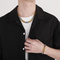 Chunky two tone cuban link chain stainless steel chain necklace bracelet for men