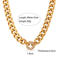 Chunky diamond circle cuban link chain stainless steel necklace bracelet set