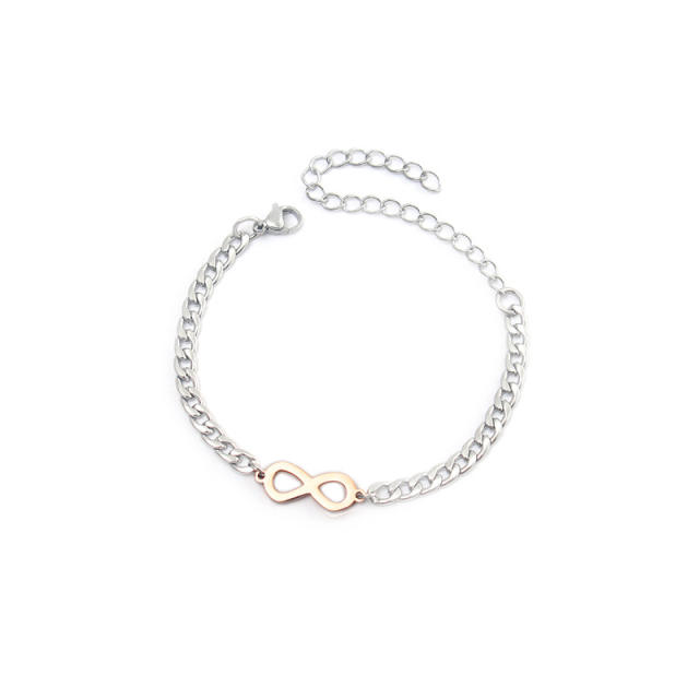 Simple infinity symbol stainless steel chain bracelet for women