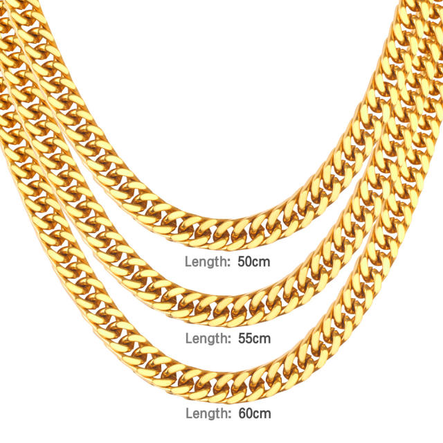 7mm hiphop chunky cuban link chain stainless steel necklace bracelet for men