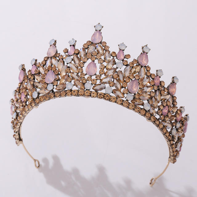 Baroque hollow out opal stone statement women hair crown