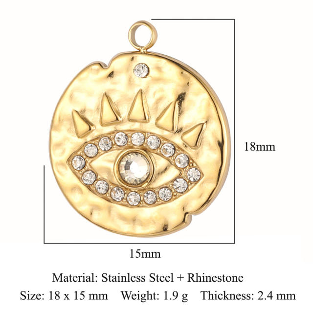 DIY stainless steel diamond evil eye coin heart shape stainless steel necklace charm pendant