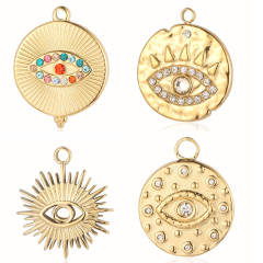 DIY stainless steel diamond evil eye coin heart shape stainless steel necklace charm pendant 3pcs/pack