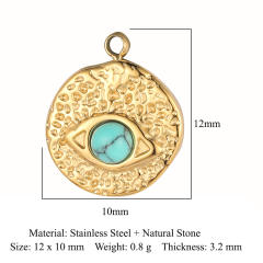 DIY stainless steel diamond evil eye coin heart shape stainless steel necklace charm pendant 3pcs/pack