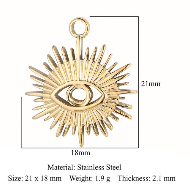 DIY stainless steel diamond evil eye coin heart shape stainless steel necklace charm pendant