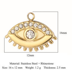 DIY stainless steel diamond evil eye coin heart shape stainless steel necklace charm pendant 3pcs/pack
