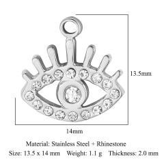 DIY stainless steel diamond evil eye coin heart shape stainless steel necklace charm pendant 3pcs/pack