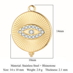 DIY stainless steel diamond evil eye coin heart shape stainless steel necklace charm pendant 3pcs/pack
