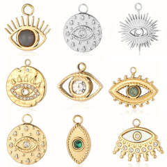 DIY stainless steel diamond evil eye coin heart shape stainless steel necklace charm pendant 3pcs/pack
