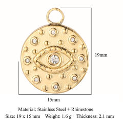 DIY stainless steel diamond evil eye coin heart shape stainless steel necklace charm pendant 3pcs/pack