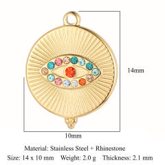 DIY stainless steel diamond evil eye coin heart shape stainless steel necklace charm pendant 3pcs/pack