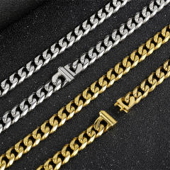 10mm HIPHOP cuban link chain bracelet necklace stainless steel necklace set for men