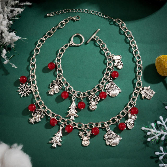 Creative christmas season charm necklace choker bracelet set