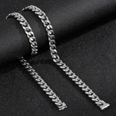 10mm HIPHOP cuban link chain bracelet necklace stainless steel necklace set for men