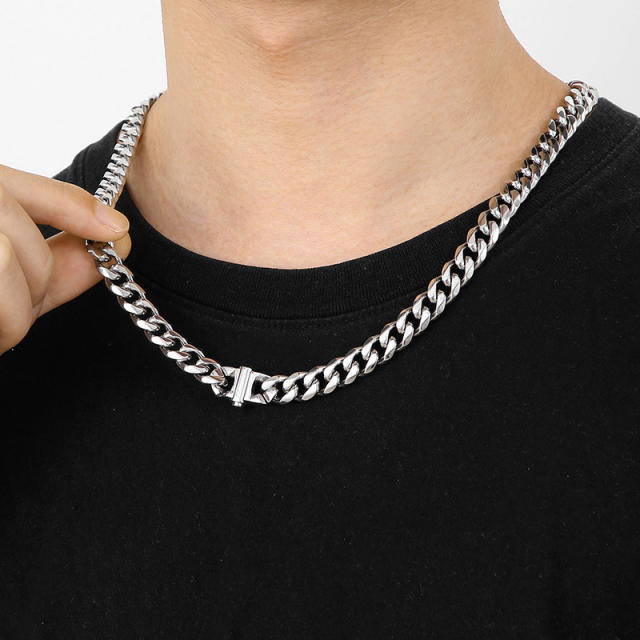 10mm HIPHOP cuban link chain bracelet necklace stainless steel necklace set for men