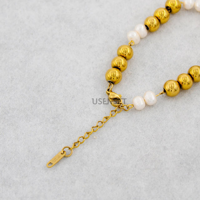 18K gold plated ball bead pearl bead stainless steel bracelet