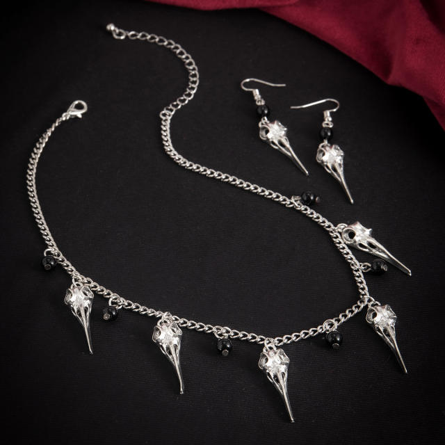 Punk trend halloween spike charm chain necklace earring set