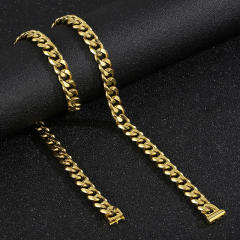 10mm HIPHOP cuban link chain bracelet necklace stainless steel necklace set for men