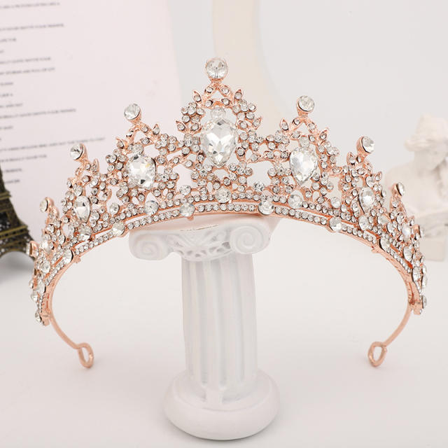 Baroque colorful glass crystal statement wedding hair crown