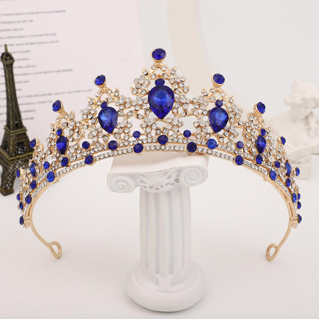 Baroque colorful glass crystal statement wedding hair crown