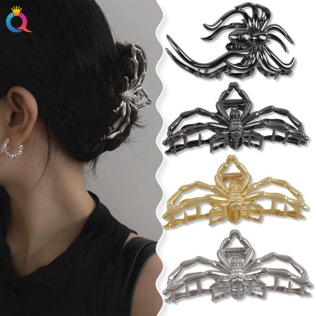 Halloween metal design hollow out spider shape hair claw clips for women