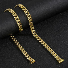 10mm HIPHOP cuban link chain bracelet necklace stainless steel necklace set for men