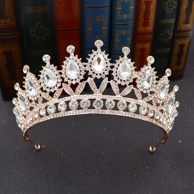 Hot sale color glass crystal statement wedding hair crown