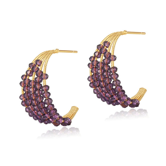 925 needle dark purple black crystal bead earrings