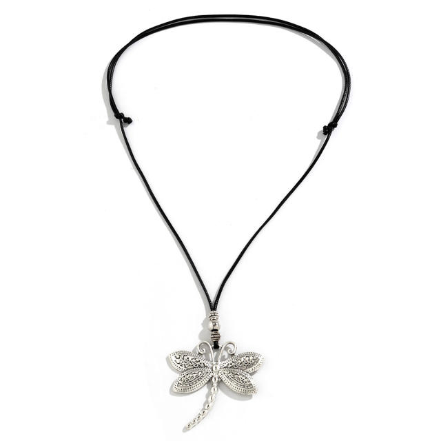 Boho beach trend oversize dragonfly charm adjustable choker necklace