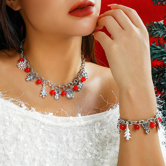 Creative christmas season charm necklace choker bracelet set