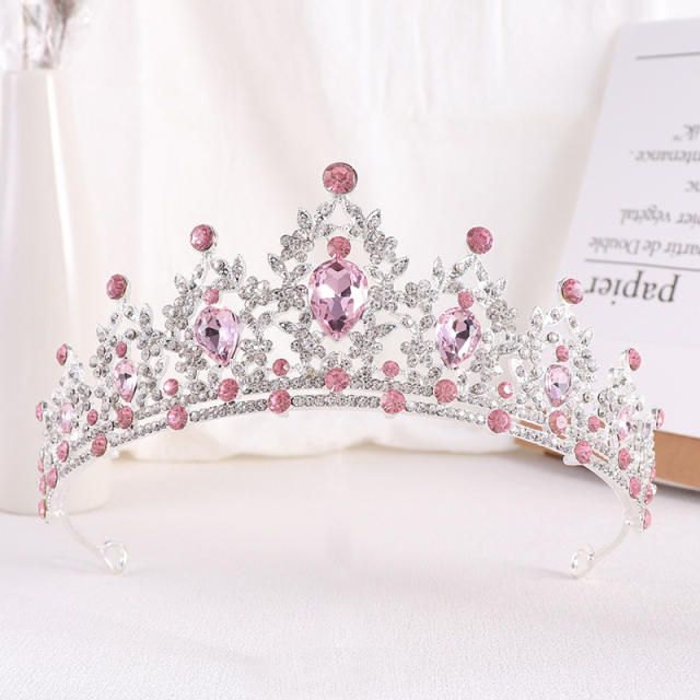 Baroque colorful glass crystal statement wedding hair crown