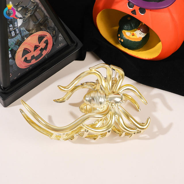 Halloween metal design hollow out spider shape hair claw clips for women