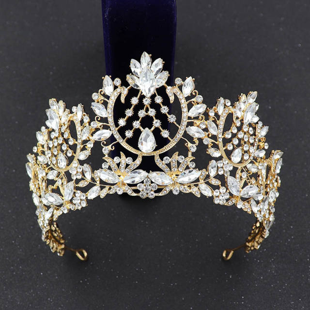 Baroque color glass crystal statement hollow out crown