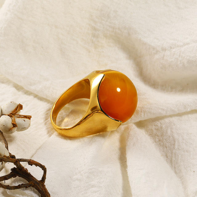 Elegant opal stone ball statement stainless steel rings