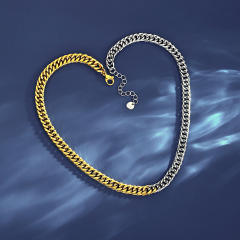 Two tone hiphop cuban link chain stainless steel chain necklace