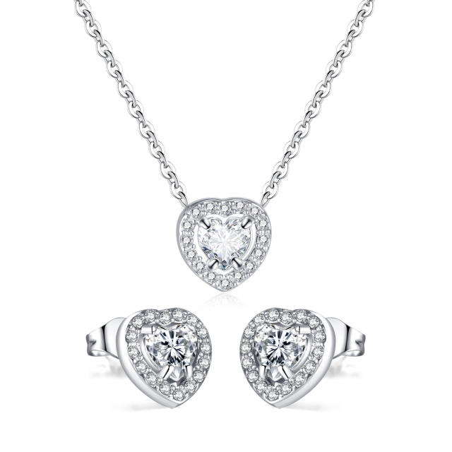Diamond heart stainless steel necklace set