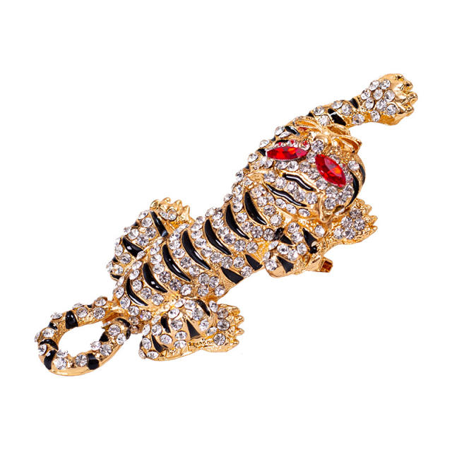 Rhinestone pave setting tiger design metal brooch for men women