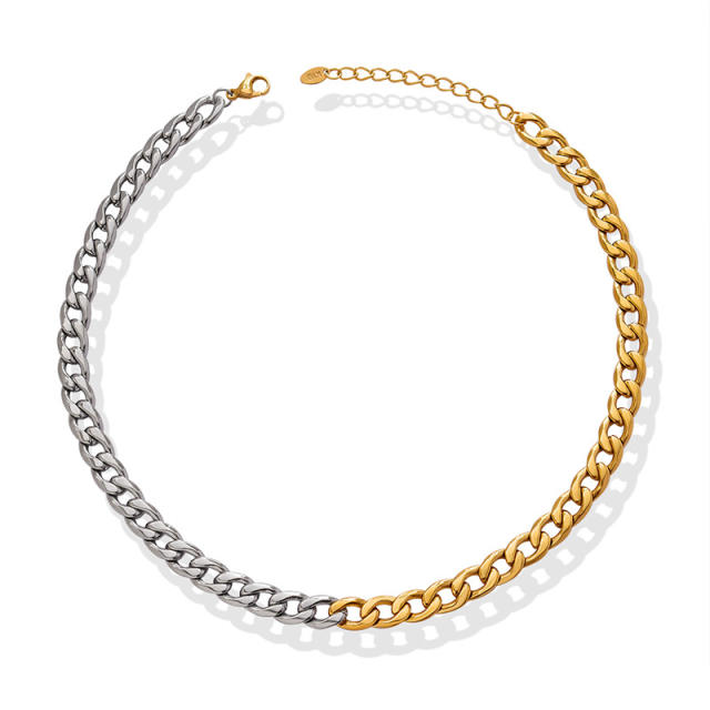 Hiphop two tone cuban link chain stainless steel choker necklace for women