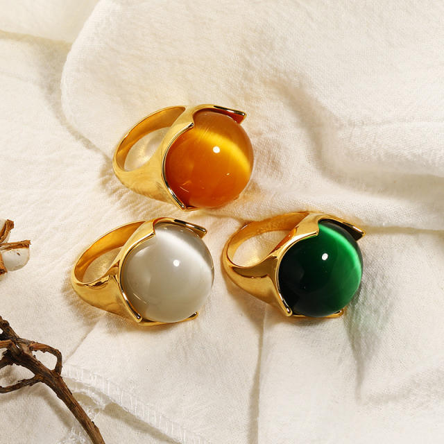 Elegant opal stone ball statement stainless steel rings