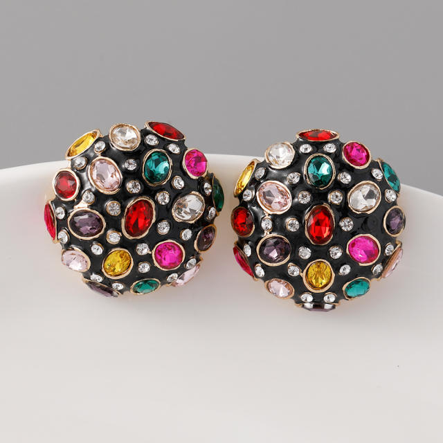 Concise personality colorful rhinestone ball studs earrings