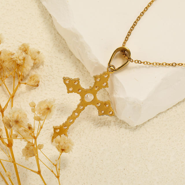 INS popular diamond cross pendant stainless steel necklace