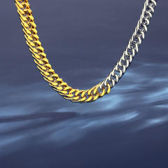 Two tone hiphop cuban link chain stainless steel chain necklace
