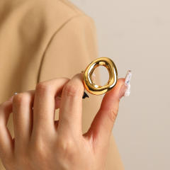 18KG chunky geometric hollow out circle stainless steel finger rings for women