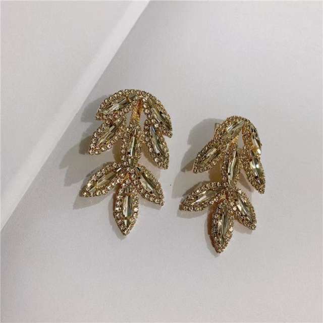 Luxury full diamond leaf design women dangle earrings wedding earrings