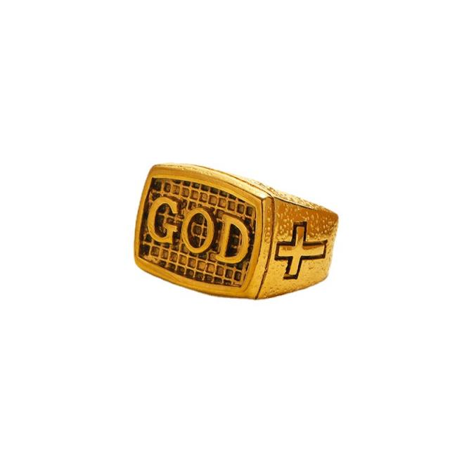 Vintage GOD letter punk trend stainless steel rings