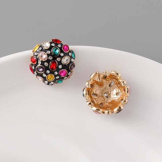 Concise personality colorful rhinestone ball studs earrings