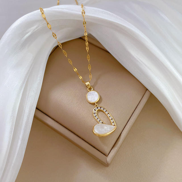 Delicate mother shell heart pendant stainless steel chain necklace