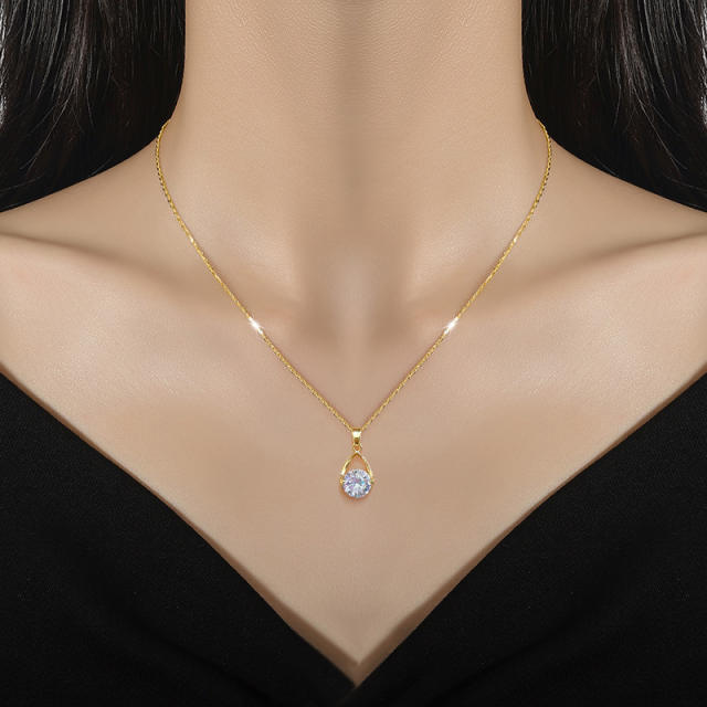 Chic drop cubic zircon pendant diamond stainless steel chain necklace for women